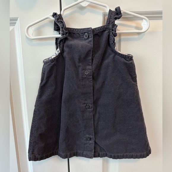 Janie and Jack Girls Dark Gray Corduroy Floral Lined Dress (Size 3-6 Months) - Picture 2 of 6